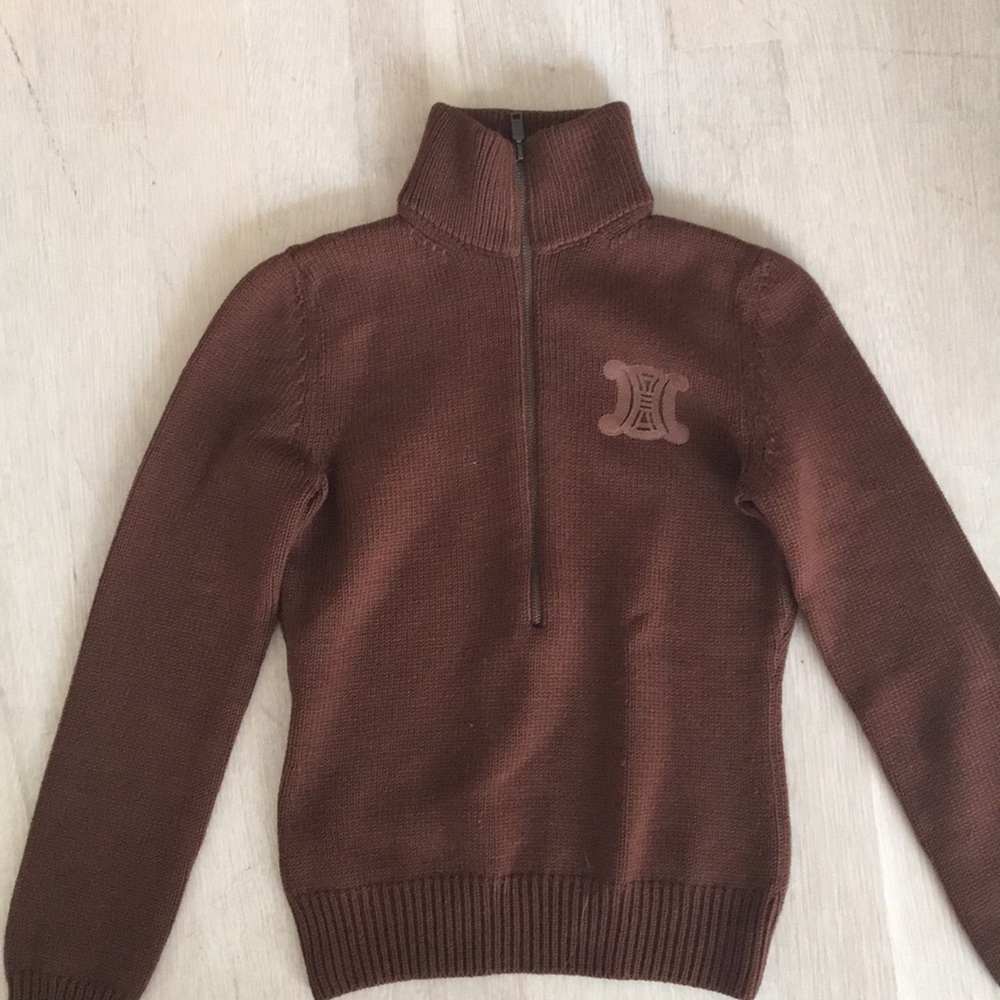 Celine brown zip up pullover